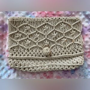 Macrame Clutch, Boho Purse  11” x 8” Lined, Sturdy Vintage Handmade